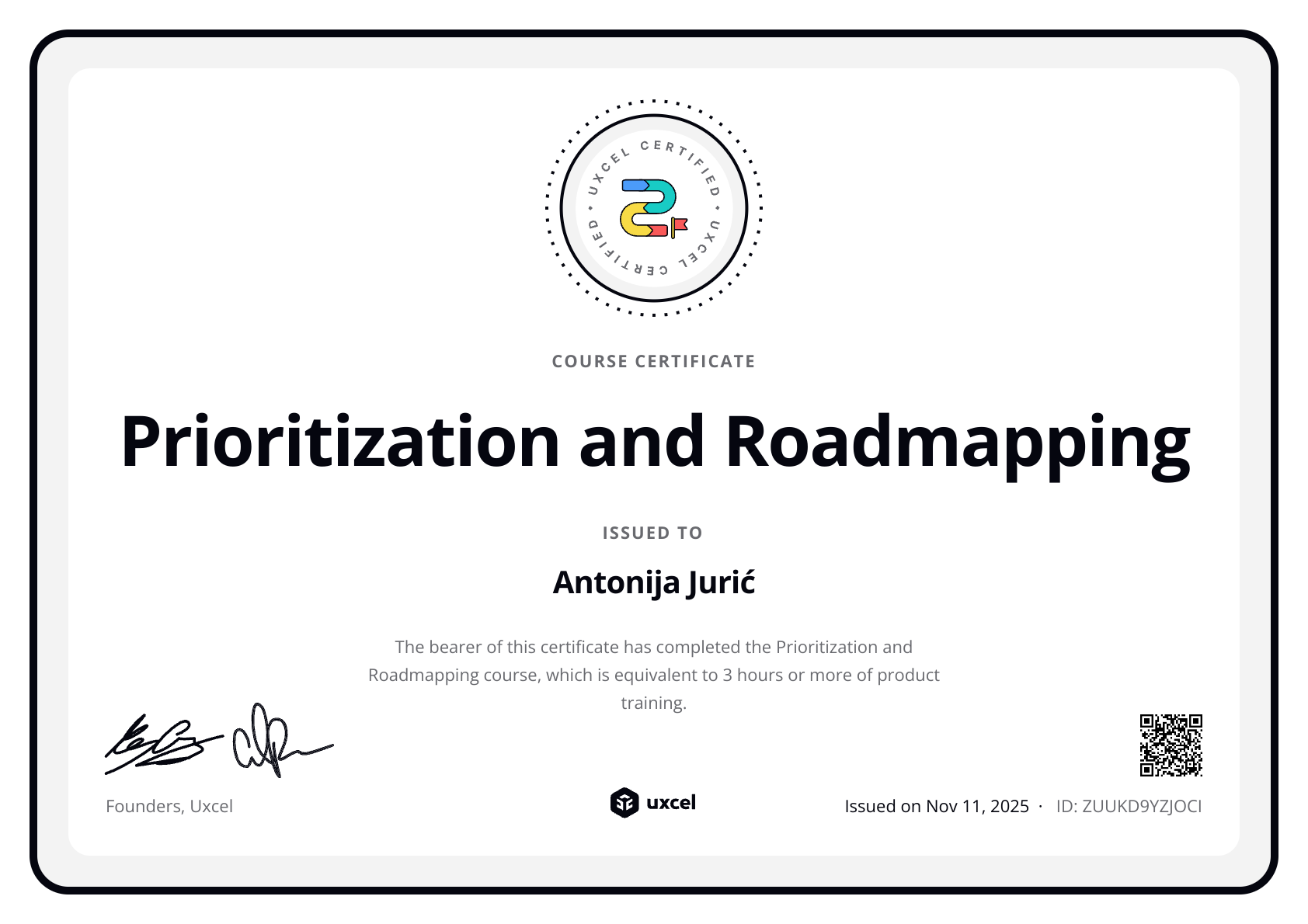 Antonija Jurić's certificate